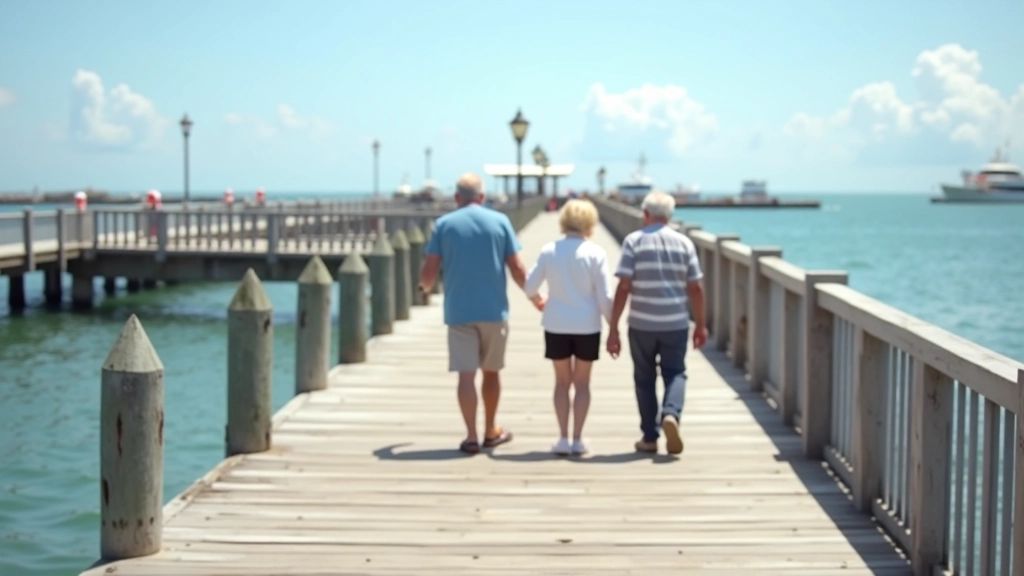 Jubilados disfrutando tranquilamente del paseo por el muelle portuario de La Guancha en Ponce, ambiente seguro y relajante