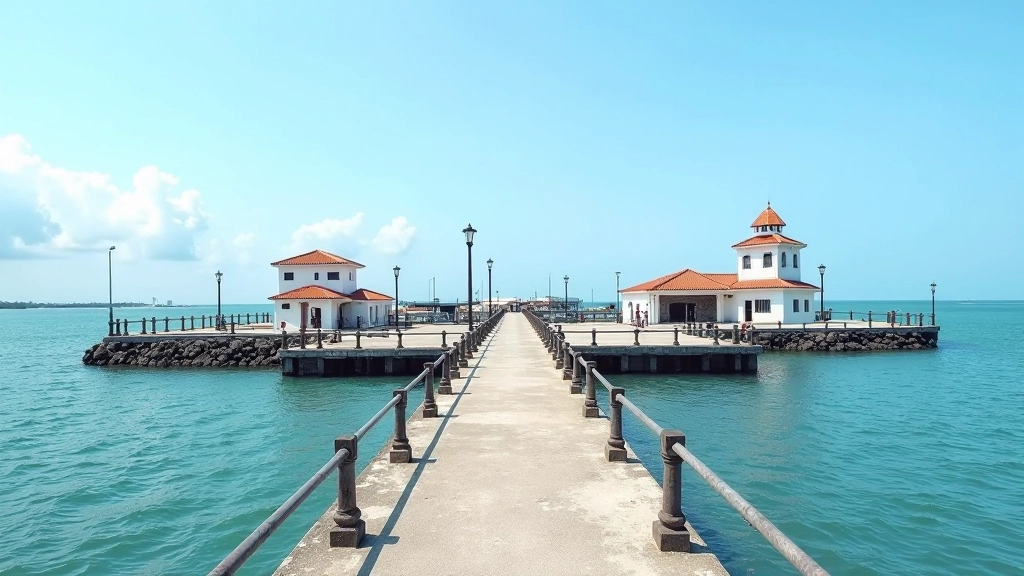 Panorámica del muelle con diferentes puntos de interés y estructuras históricas